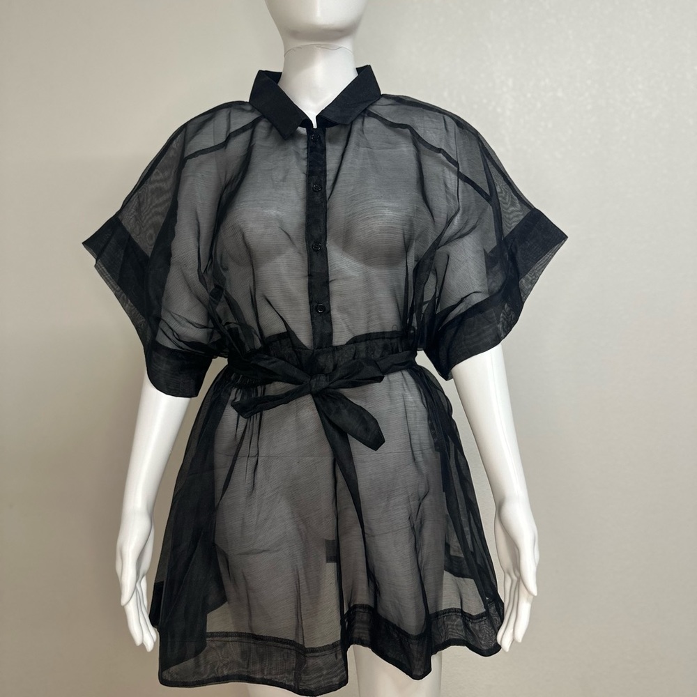 Misguided Black sheer organza dress in size 0